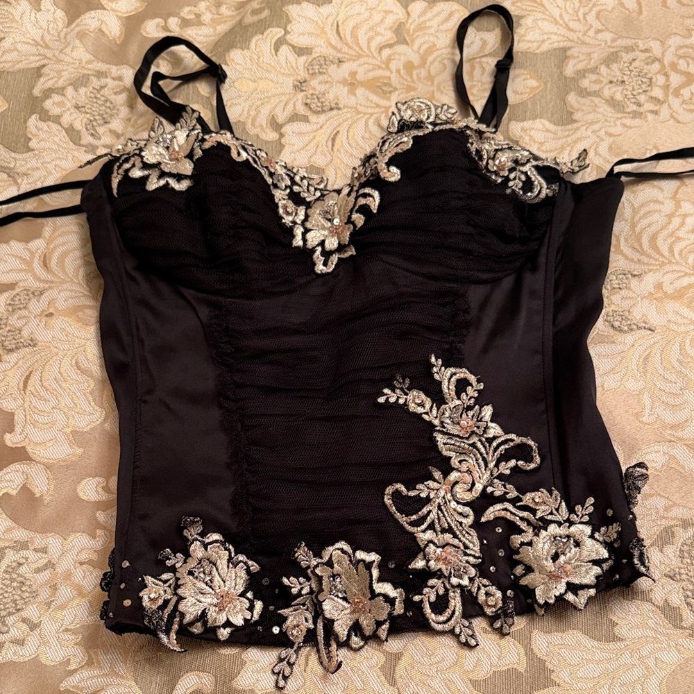 Cache Elegant Black Embroidered Corset Top